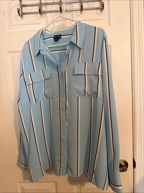 Light Blue Vertical Stripe Women’s Shirt-XXL